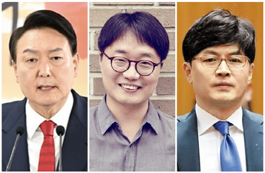 (왼쪽부터) 윤석열 대통령 당선인, 서천석 소아청소년정신과 전문의(행복한 아이연구소 소장), 한동훈 법무부 장관 후보자. <연합뉴스>